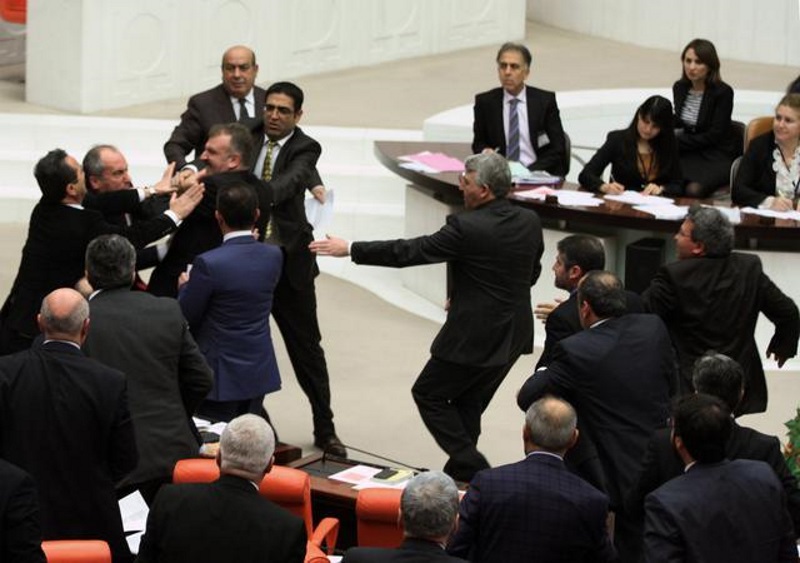 Fight in Turkish Parliament