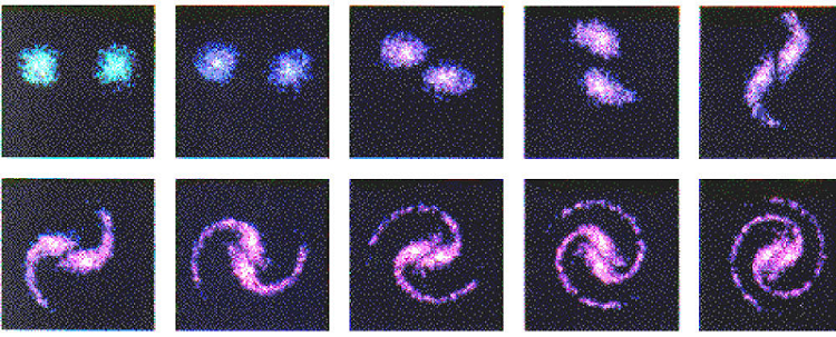 simulacija nastanka spiralnih galaksija