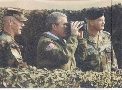 George Bush With Capped Binoculars