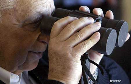 Ariel Sharon with Capped Binoculars