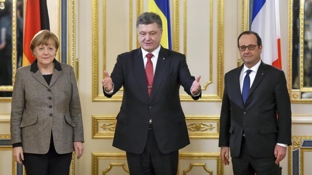Merkel, Poroschenko et Hollande à Kiev le 05.02.2015