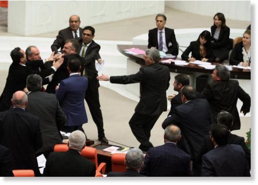 Fight in Turkish Parliament