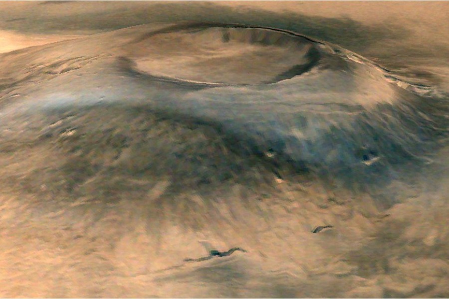 Klikni za povećanje Najnovije snimke Marsa i vulkana Arsia Mons.