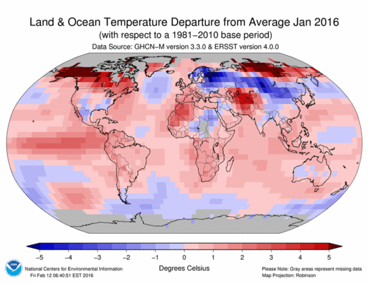 Januar 2016: Najtopliji januar na Zemlji u povijesti temperaturnih mjerenja
