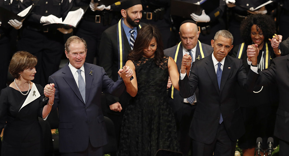Bush and Obama at Dallas memorial service