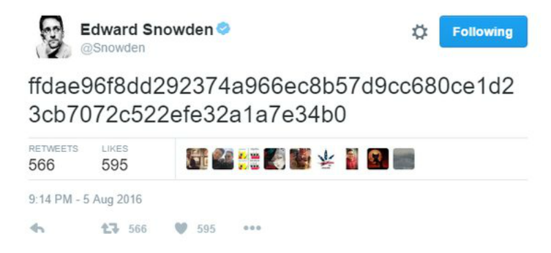 Edvard Snouden, zagonetni kod na tviteru: 