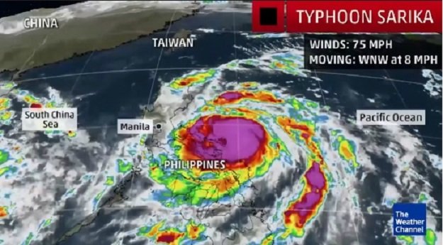 Tropska oluja Sarika sa olujnim vjetrovima do 180 km/h ide prema Filipinima