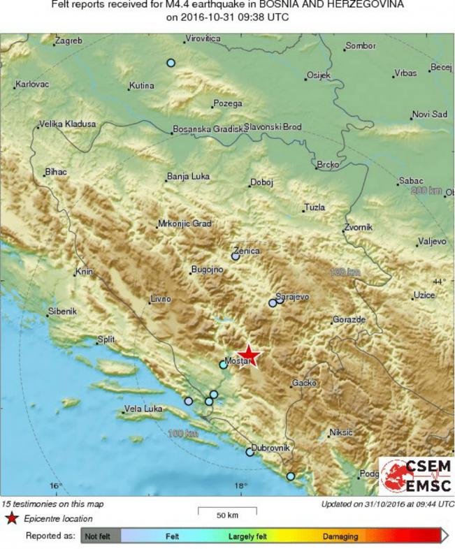 Vrlo plitak potres magnitude 4,3 zabilježen na području Nevesinja