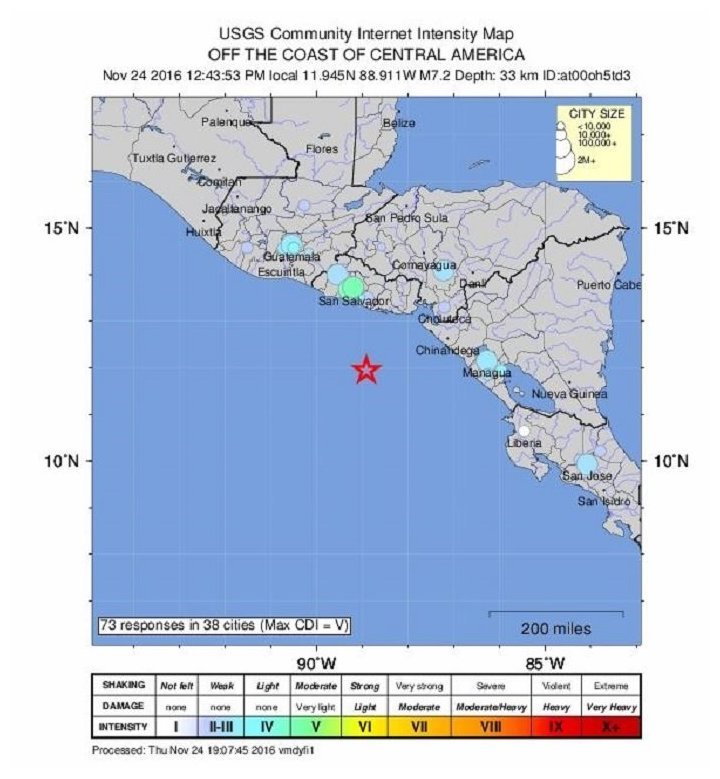 Potres magnitude 7,2 ispred obale Salvadora