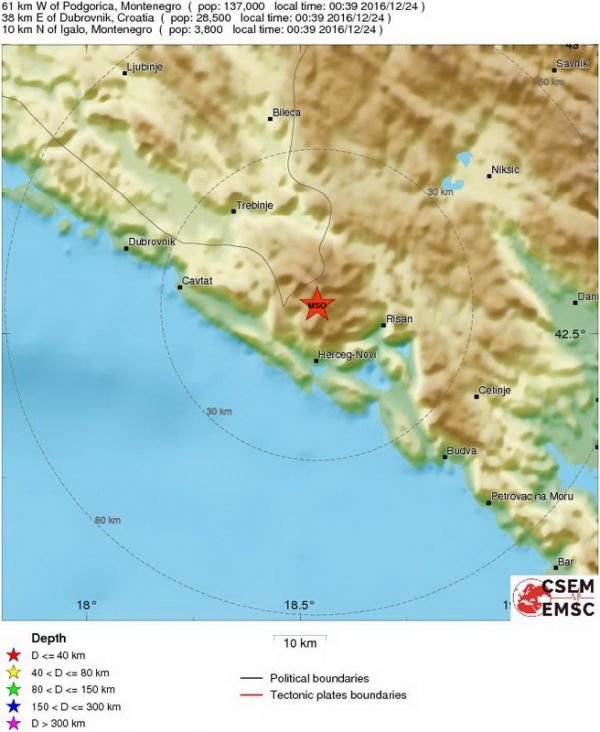 Plitak zemljotres magnitude 4,1 u Crnoj Gori, osjetio se u BiH i Hrvatskoj