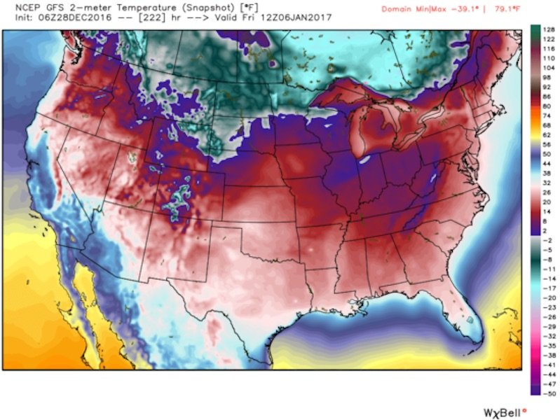 US temperature map