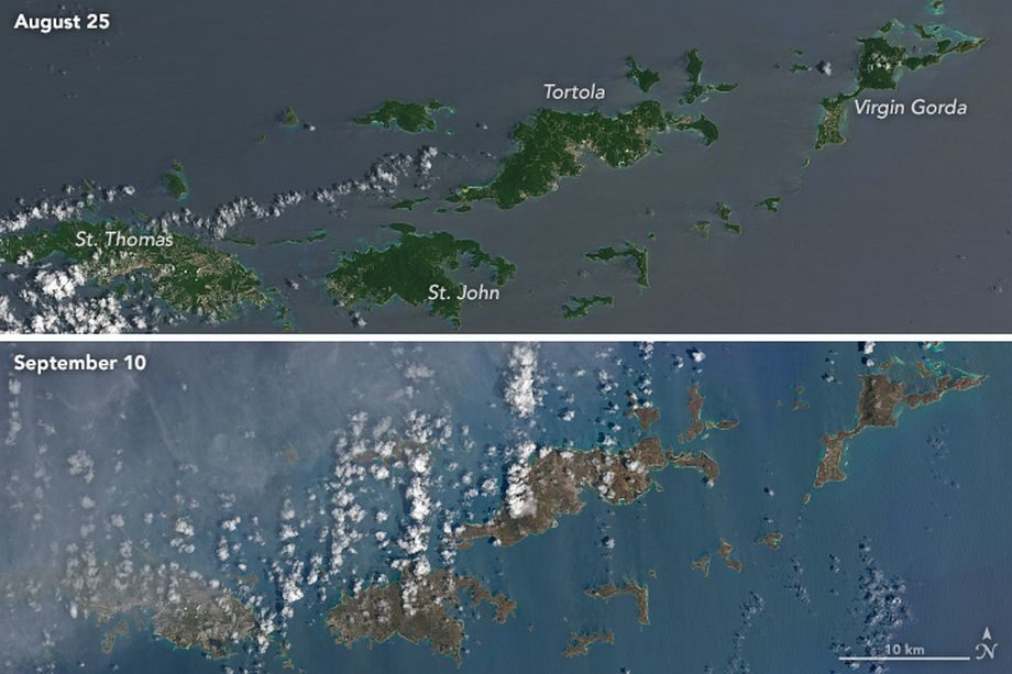 Satelitski snimci Kariba poslije silovitog uragana Irma: Nekada zelena ostrva sada su braon boje