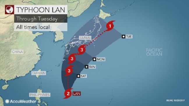 Super tajfun Lan kreće se prema Japanu