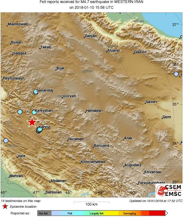 Zapadni dio Irana pogodio plitak zemljotres magnitude 4,7
