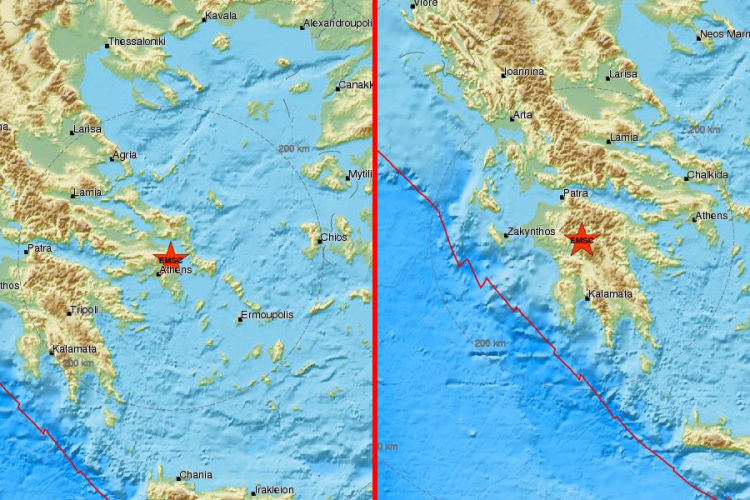 Dva plitka zemljotresa zabilježena u Grčkoj