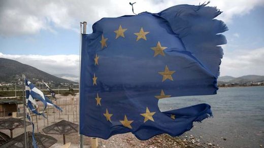 European union flag torn
