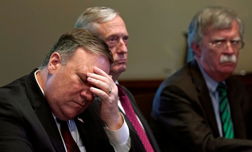 Državni sekretar SAD Majk Pompeo, ministar odbrane Džejms Matis i savetnik za nacionalnu bezbednost Džon Bolton