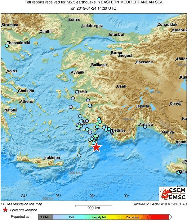 Plitak potres magnitude 5.3 kod grčkog otoka Rodos