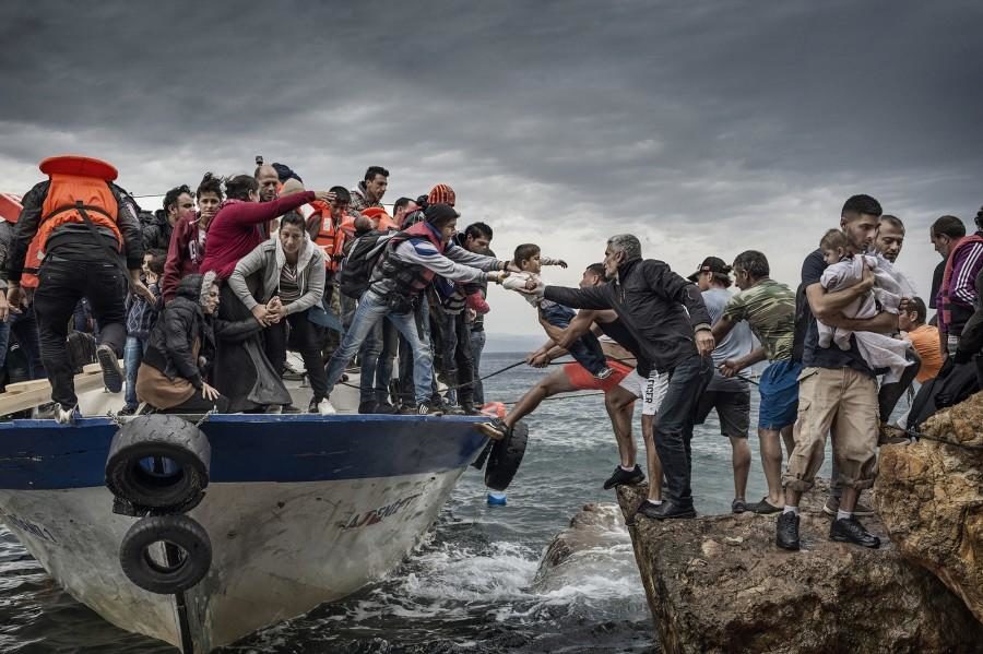 Refugees arriving at Lesbos