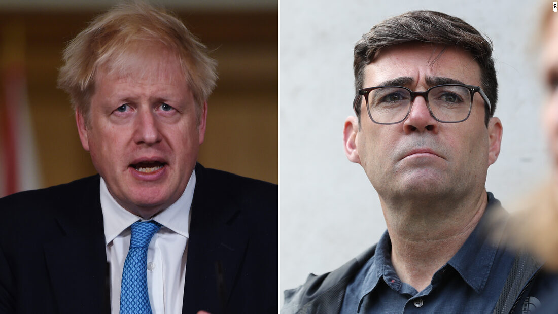 britanski premijer Boris Johnson i gradonačelnik Manchestera Andy Burnham