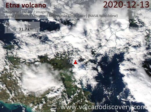 Satelitska slika vulkana Etna 13. prosinca 2020