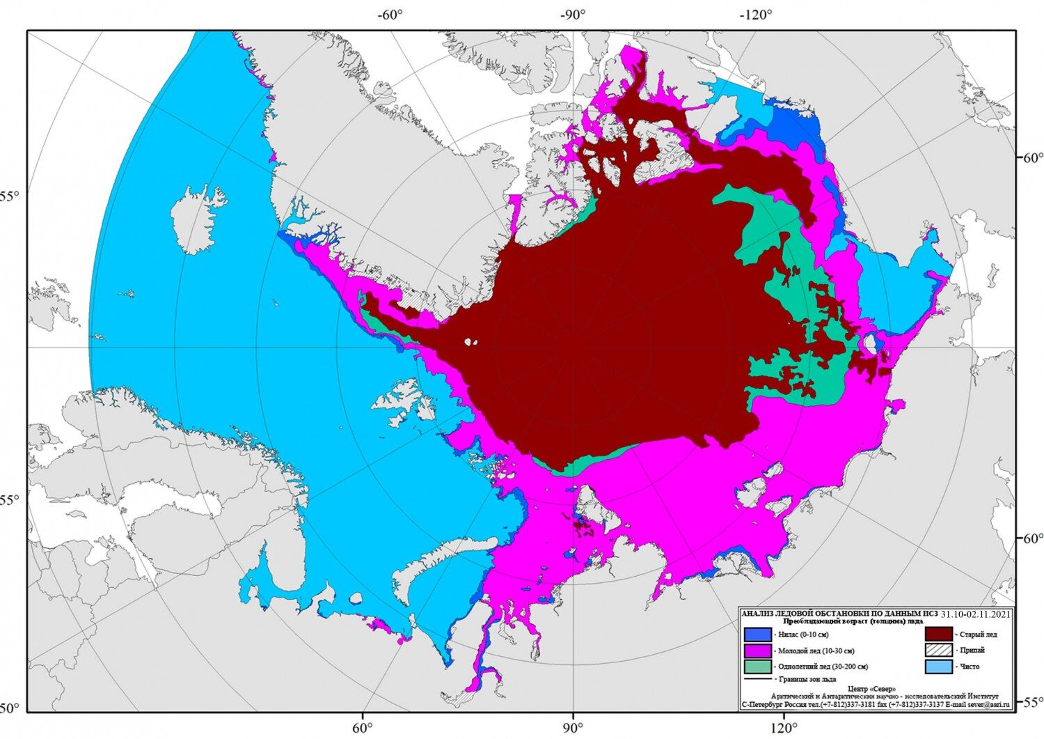 Sea-ice on the Northern Sea Route in the period 31st of October - 2nd of November.