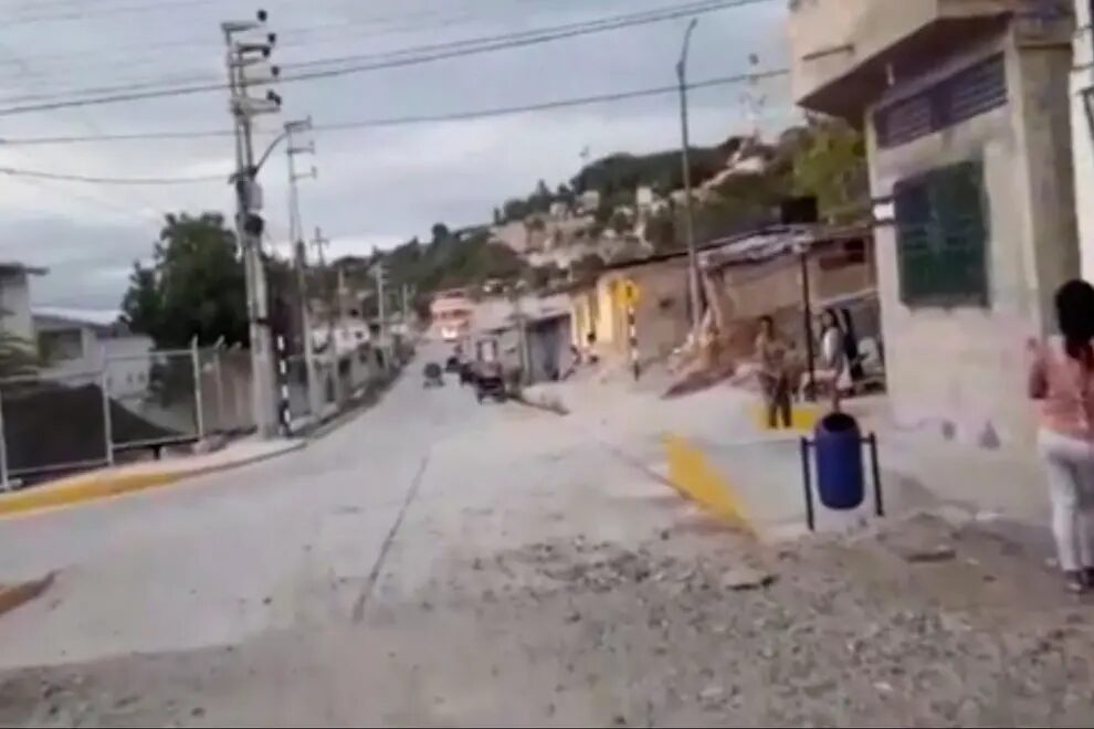 Video footage shows debris on a street after an earthquake, in Bagua, Peru