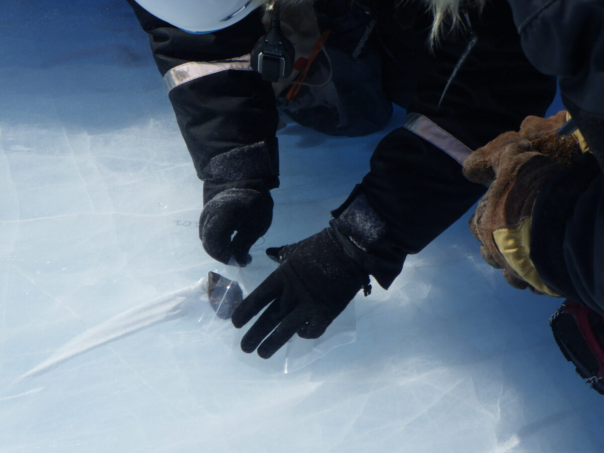 Collecting meteorites in Antarctica.