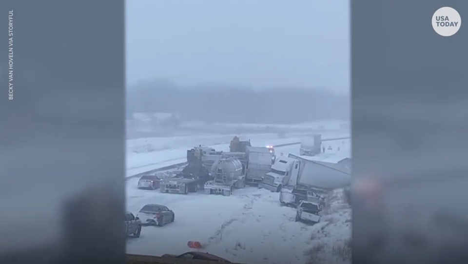 A winter storm moving across the Midwest dumped snow in the region and has caused dangerous driving conditions.