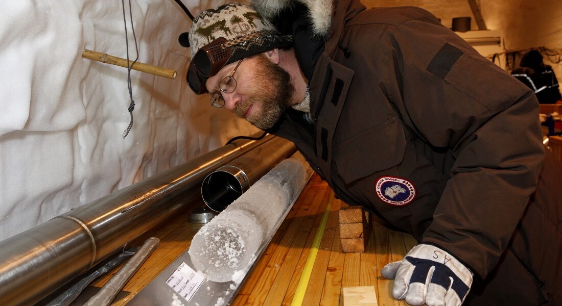 Anders Svensson inspecting an icecore in Greenland