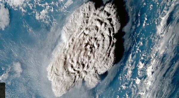 Weather satellites captured the climactic eruption.
