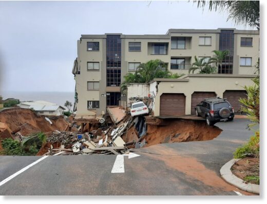 Heavy rain and flood damage in Umdloti, KZN, South Africa, May 2022.
