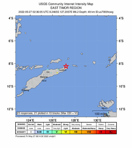 Snažan potres magnitude 6,2 - more Banda, Istočni Timor - 4. veliki potres u roku od 14 sati