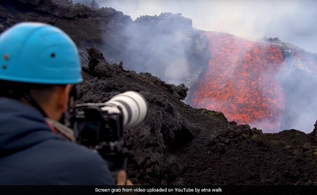 Hot Lava Flowing From Italy's Mount Etna
