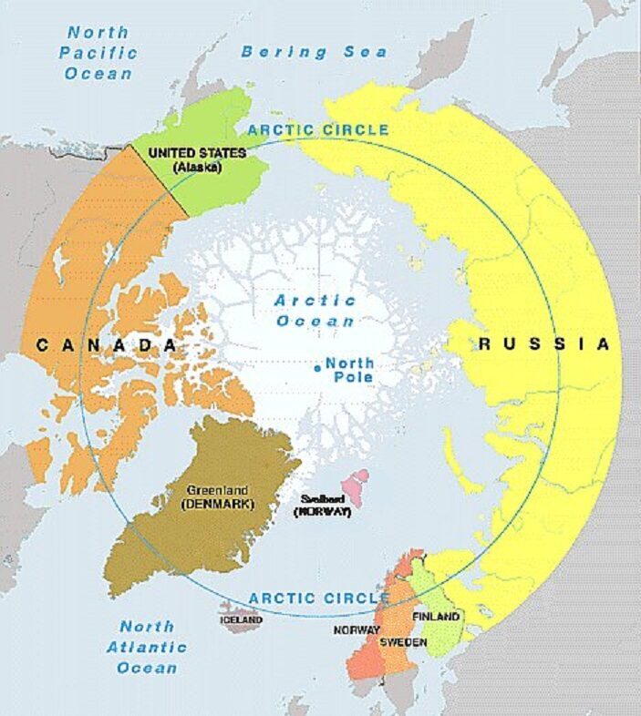 Arctic countries. Арктика на карте. Арктический круг. Карта Арктики с границами государств. Современная карта Арктики.