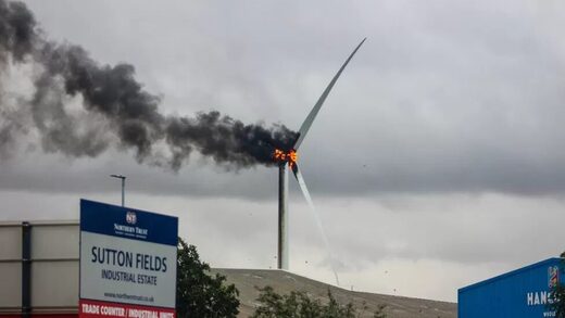 fire wind turbine england