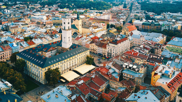Klikni za povećanje Pogled iz zraka na grad Lvov, Ukrajina