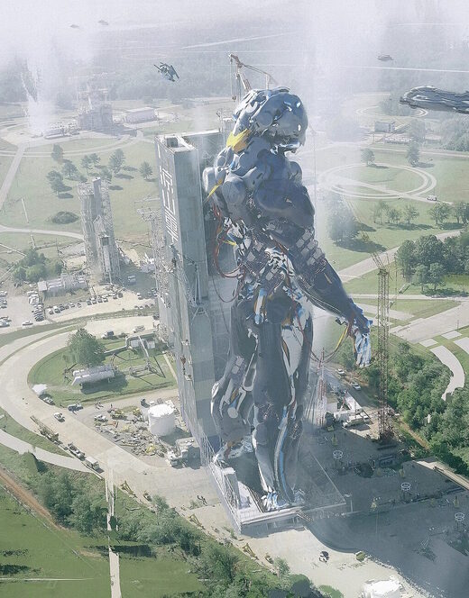 cyborg monument fantasy painting