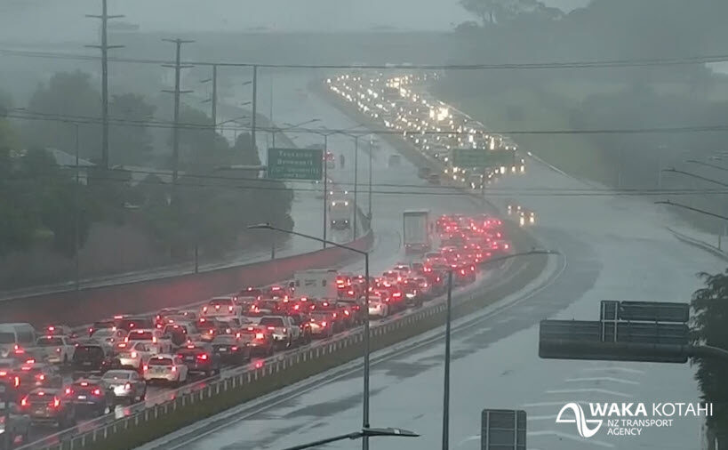Flooding blocked highways around Auckland after record rain on 27 January 2023.