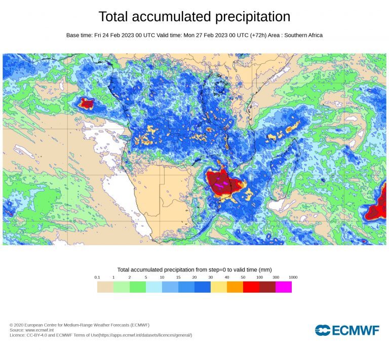 Rainfall from Cyclone Freddy in Mozambique