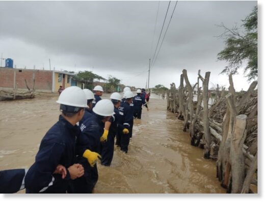 Military assist with evacuations after floods in Lambayeque Department, Peru, 09 March 2023.