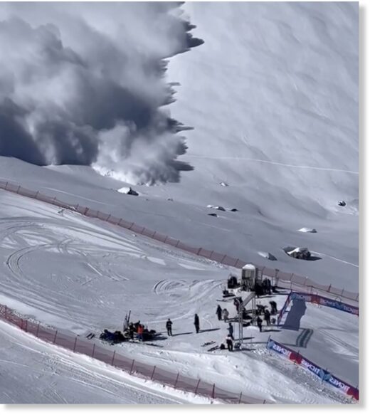 The avalanche hurtled toward the Slopestyle course.