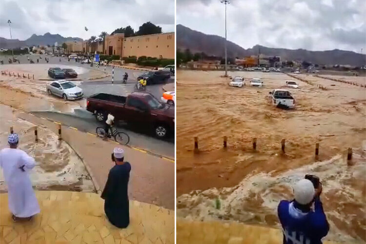 A combo image shows floods in Dhahirah governorate.