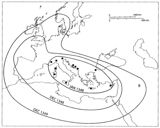 Contours of the spread of the Black Death