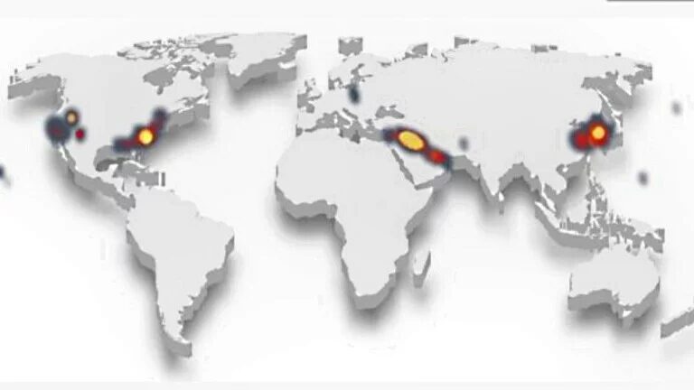 Karta najvećih NLO žarišta u svijetu