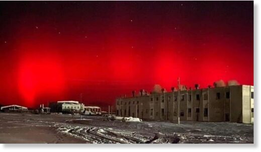 The eerie red skies seen in Mongolia.
