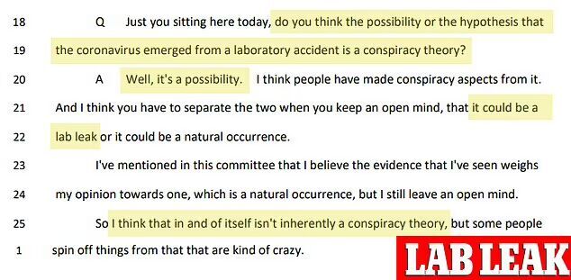 The former NIAID director said the lab leak theory could be true