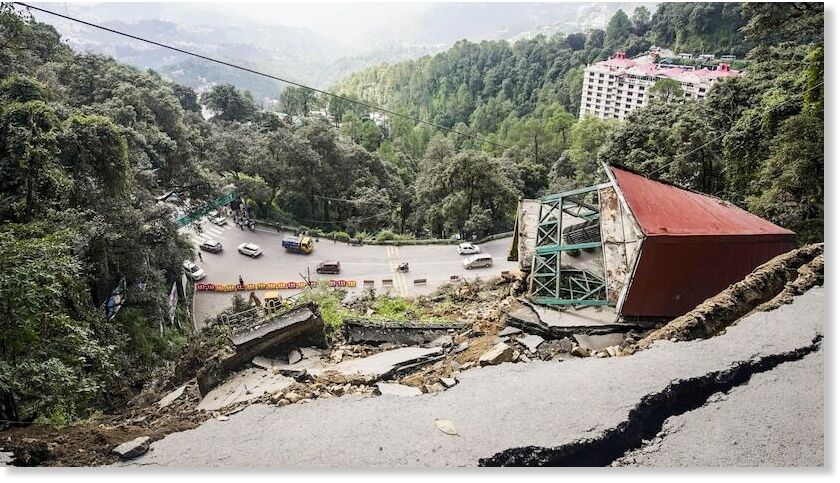 Shimla: Damaged Road After Massive Landslide At Baluganj Due To Monsoon Rainfall, In Shimla.