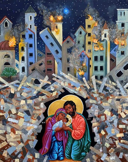 Christ Rubble Gaza painting