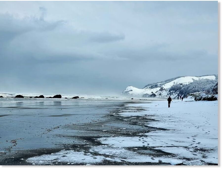 Snow in Lincoln City on the Oregon coast on February 4, 2025.